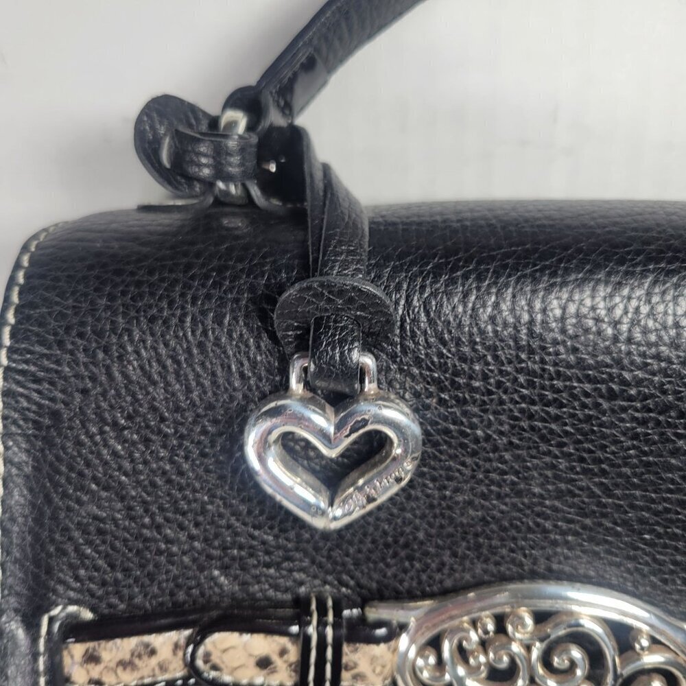 Brighton Black Leather Snake Print Crossbody Handbag With Heart Charm - Picture 7 of 13